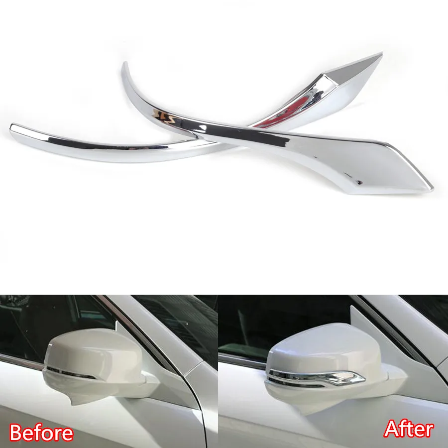 2Pcs Car Rearview Rear View Mirror Strip Bezel Side Chrome Molding Cover Trims For Honda Accord 2.4-3.0T 9th Gen 13-14