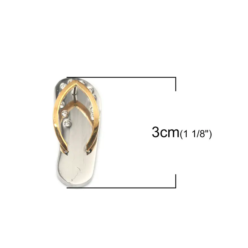 Stainless Steel Pendants Flip Flops Slipper  Clear Rhinestone Charms For Women Men Bracelet Necklace Jewelry Making, 1 PC