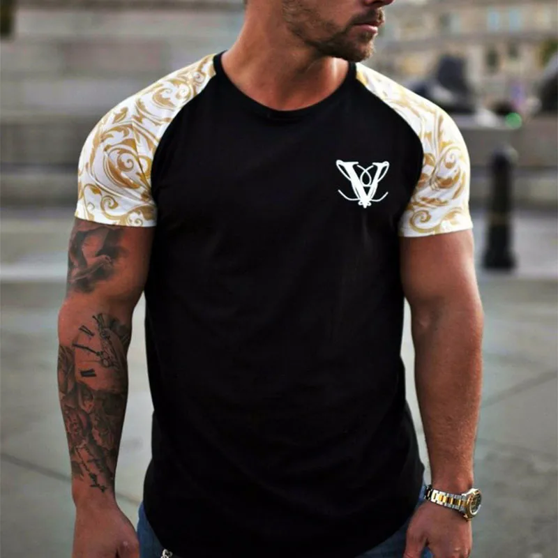 New Men Casual Fashion Printed Gyms T-shirt Fitness Bodybuilding Short sleeve Cotton T shirts Slim Tee Top Male Workout Clothing