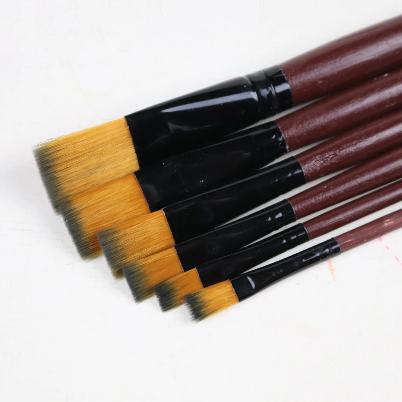 6pcs/Set Watercolor Gouache Painting Pen Nylon Hair professional Drawing Tools Wooden Handle Paint Brush Drawing Art Supplies