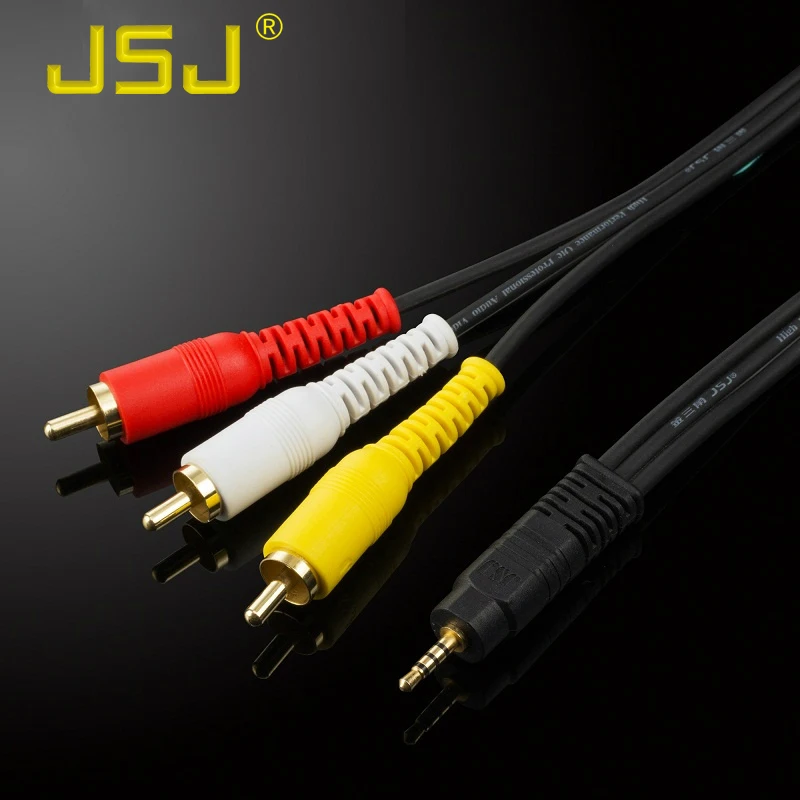 JSJ 3.5MM Jack Male to 3RCA Male 24k Gold Plated  Audio Video AV OFC Copper Cable for TV Mi Box