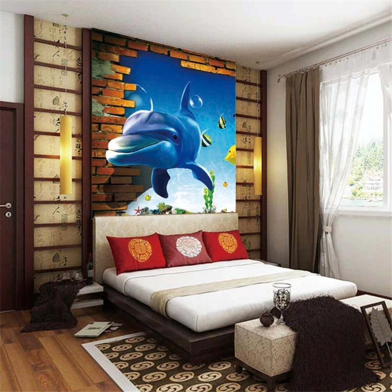 

beibehang 3d dolphin wallpaper background wall tv underwater world wall painting bedroom living room home decoration wallpaper