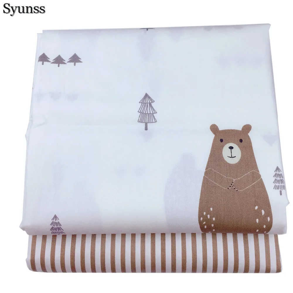 Syunss Bear Stripe Printed Twill Cotton Fabric, DIY Handmade Sewing, Patchwork Cloth, Bedding Textile, Quilting Tilda Tissue