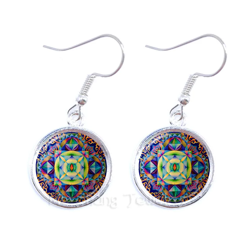 Hot Mandala Earrings Sacred Geometry Drop Jewelry Handmade Art Glass Drop Earrings For Women Jewelry Gift For Friends