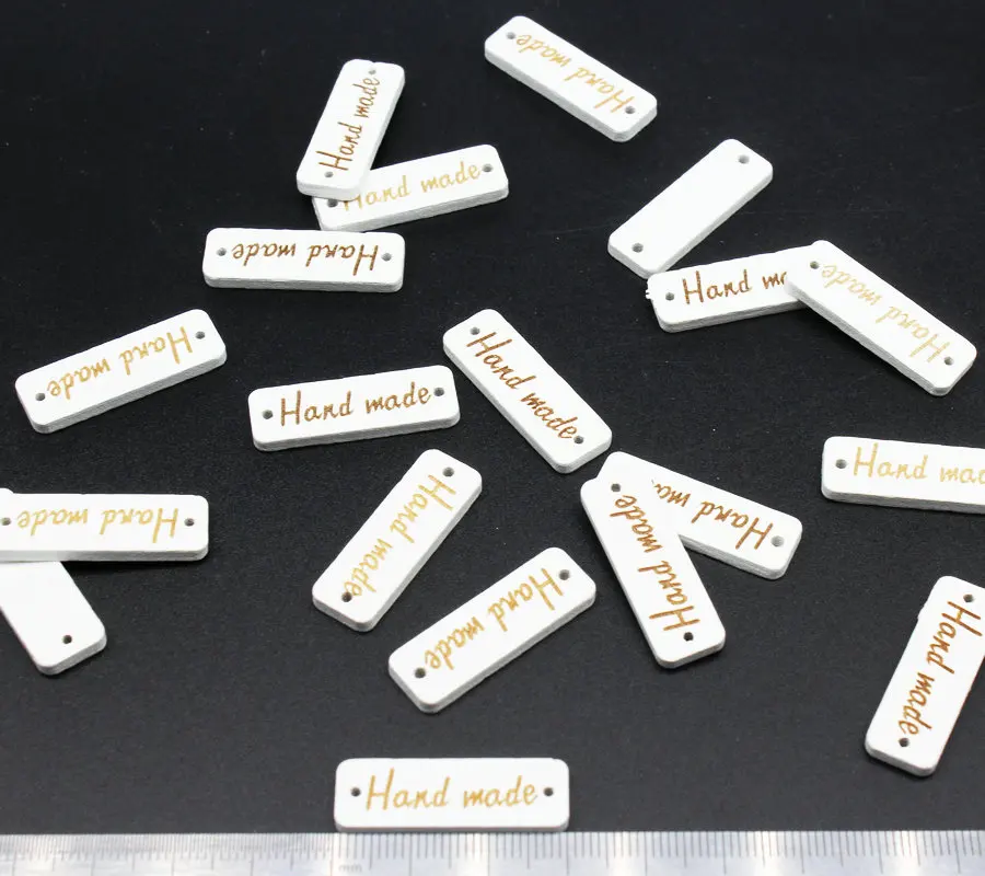 250 pcs Handmade Wood Tags - Knitting Tags - Wood Tags white and gold script paint 3cm