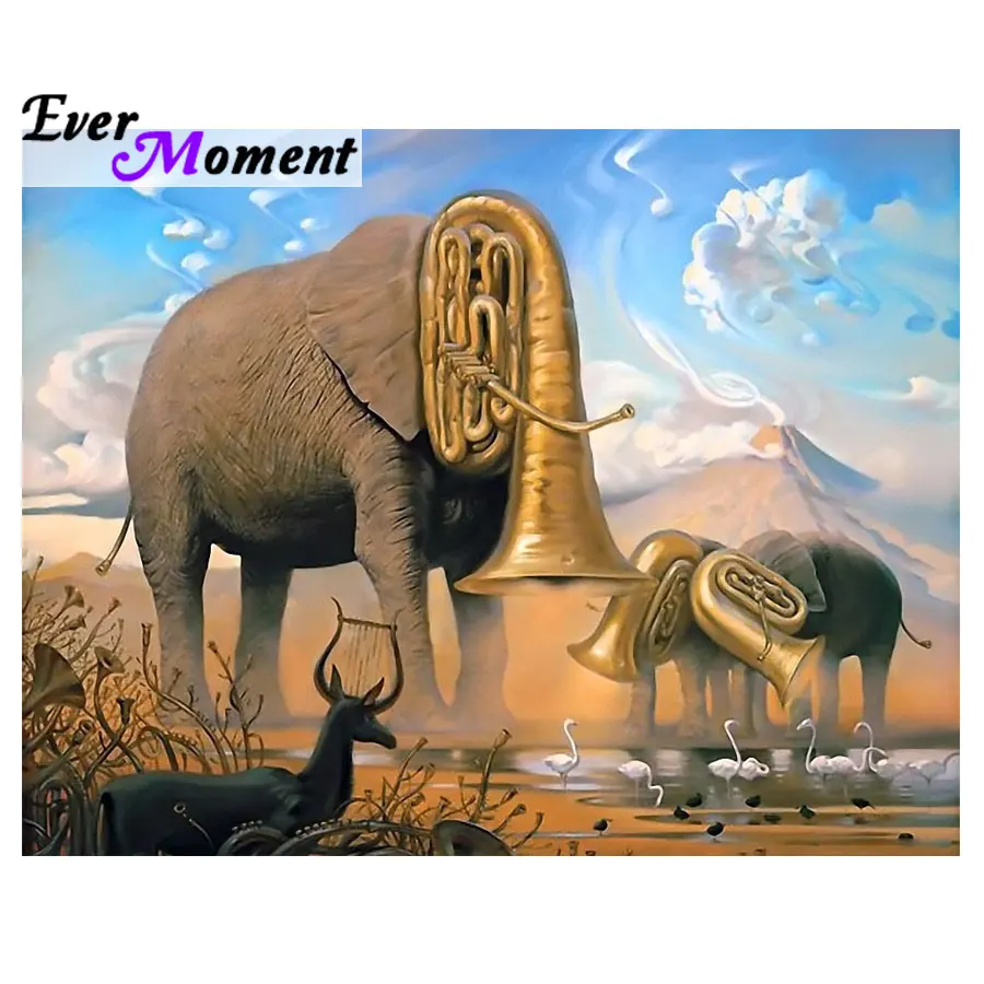 Ever Moment Nature Songs Surrealism Art Elephant Music Note Diamond Painting DIY Full Squre Drills Mosaic Stones Craft ASF1013