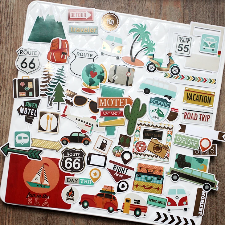 KSCRAFT 65pcs Travel Paper Stickers for Scrapbooking Happy Planner/Card Making/Journaling Project