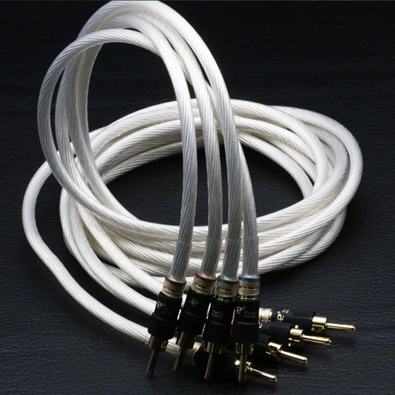 

hifi speaker cable wires Pair 5N Single crystal silver audiophile Speaker Cable loudspeaker cable with pailccs banana plugs