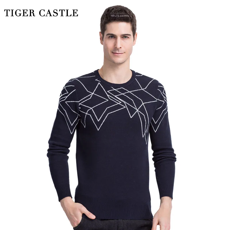 

TIGER CASTLE Fashion Print Mens Pullover Sweaters Long Sleeve Quality Knitted Men Clothing Slim Fit Male Brand Knitwear