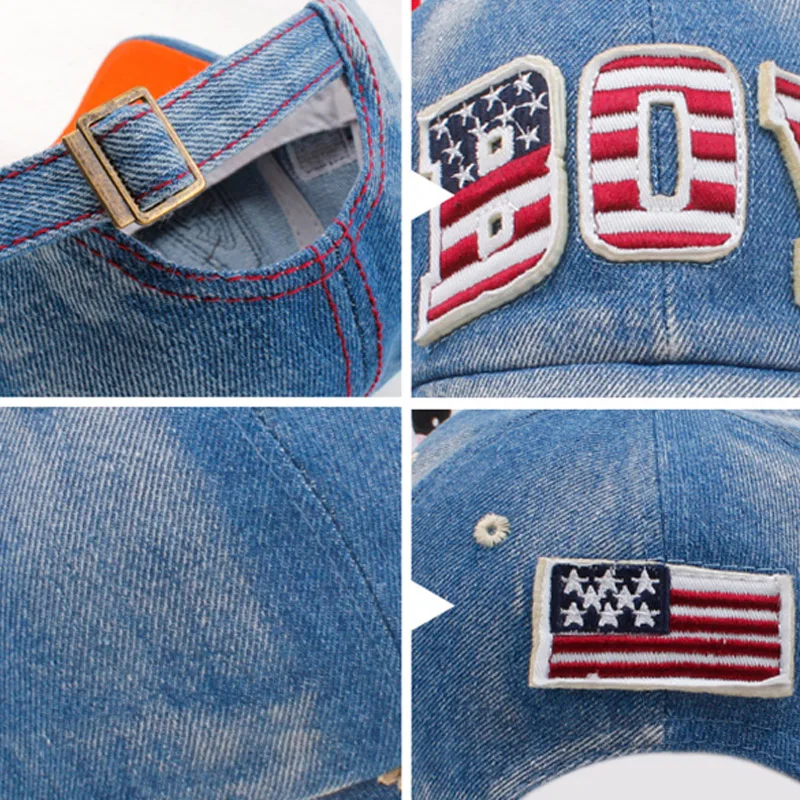 Kids Boys Baseball Cap Summer Toddler Children Dad Hat Jean Casual Hip Hop Letter Denim Sun Snapback Casquette Blue