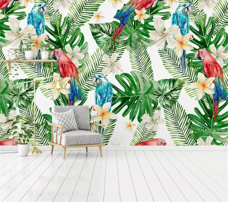 

beibehang Custom wallpaper 3D mural European tropical plant leaf parrot background wall painting papier peint mural 3d wallpaper