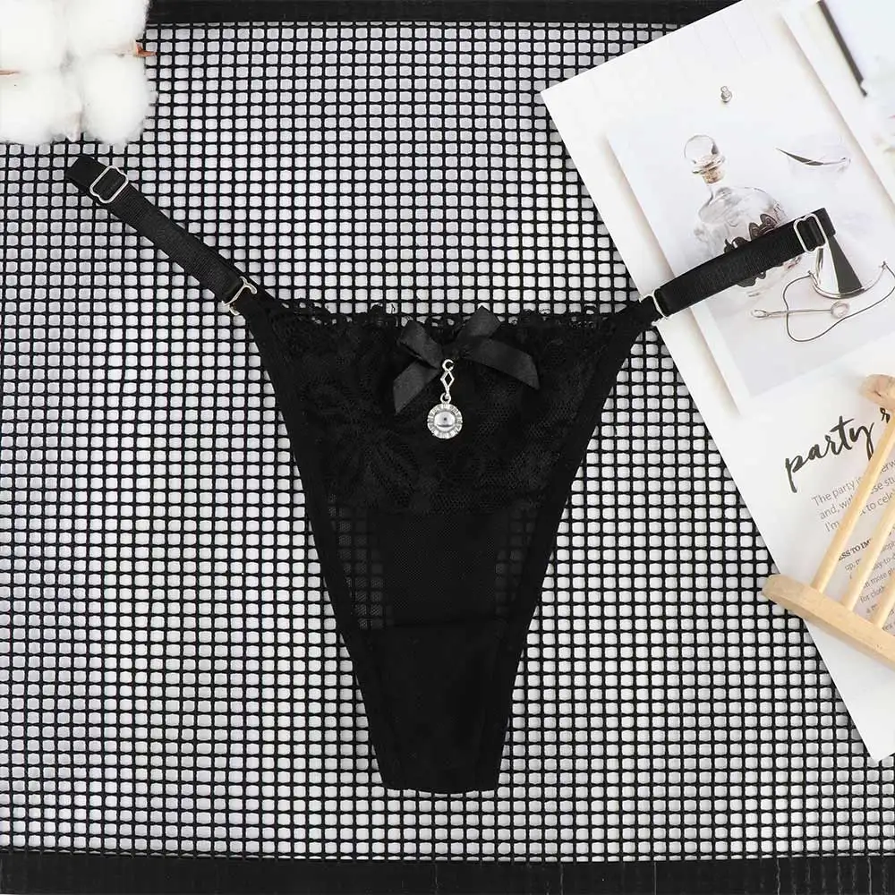 Vrouwen Sexy Lingerie Kanten Slipje Thongs Pearl Hanger Kant Borduurwerk G-string Verstelbare T-Back Slips Ondergoed Dames Slipje