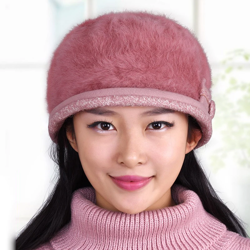 Hat Mother Female Autumn And Winter Knitted Hat Beret Winter Thickening Thermal Hat Fashion Knitted Rabbit Fur Cap Plus Velvet