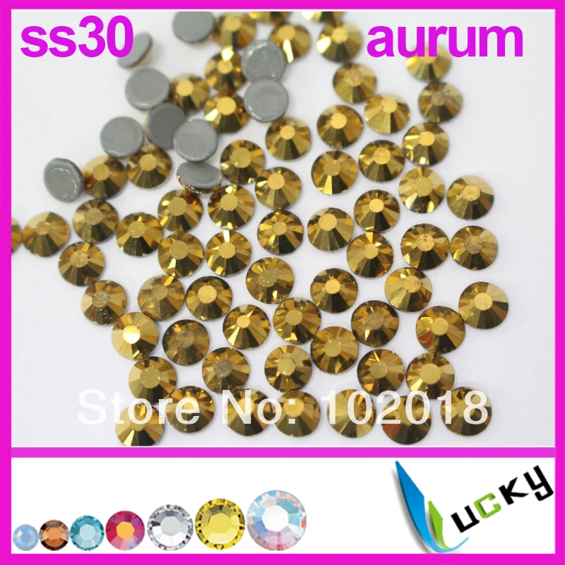 2014 New! Hot sale highest quality HOT FIX DMC rhinestones Copy swarov 2038 ss30/6mm Aurum Strass crystal Beads for Sewing