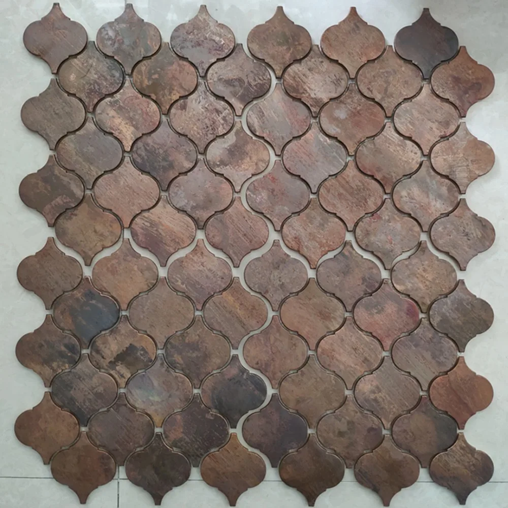 Retro Arabesque Lantern Beacon Copper Tile Bronze Brushed for Livingroom Workroom Kitchen Splashback Wall Mosaic Tile