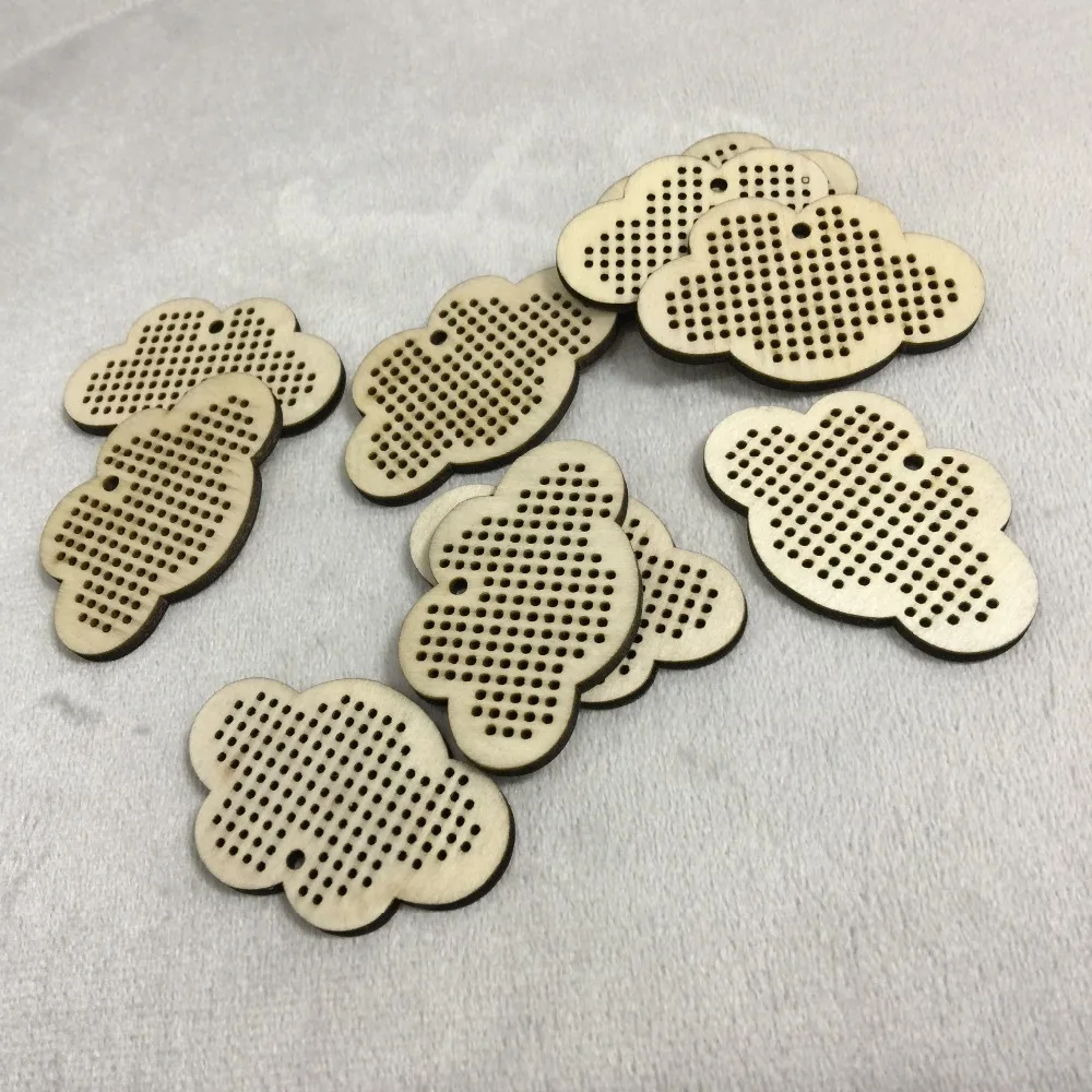 5x10pcs Multi-hole wood material cross stitch cloud pendant