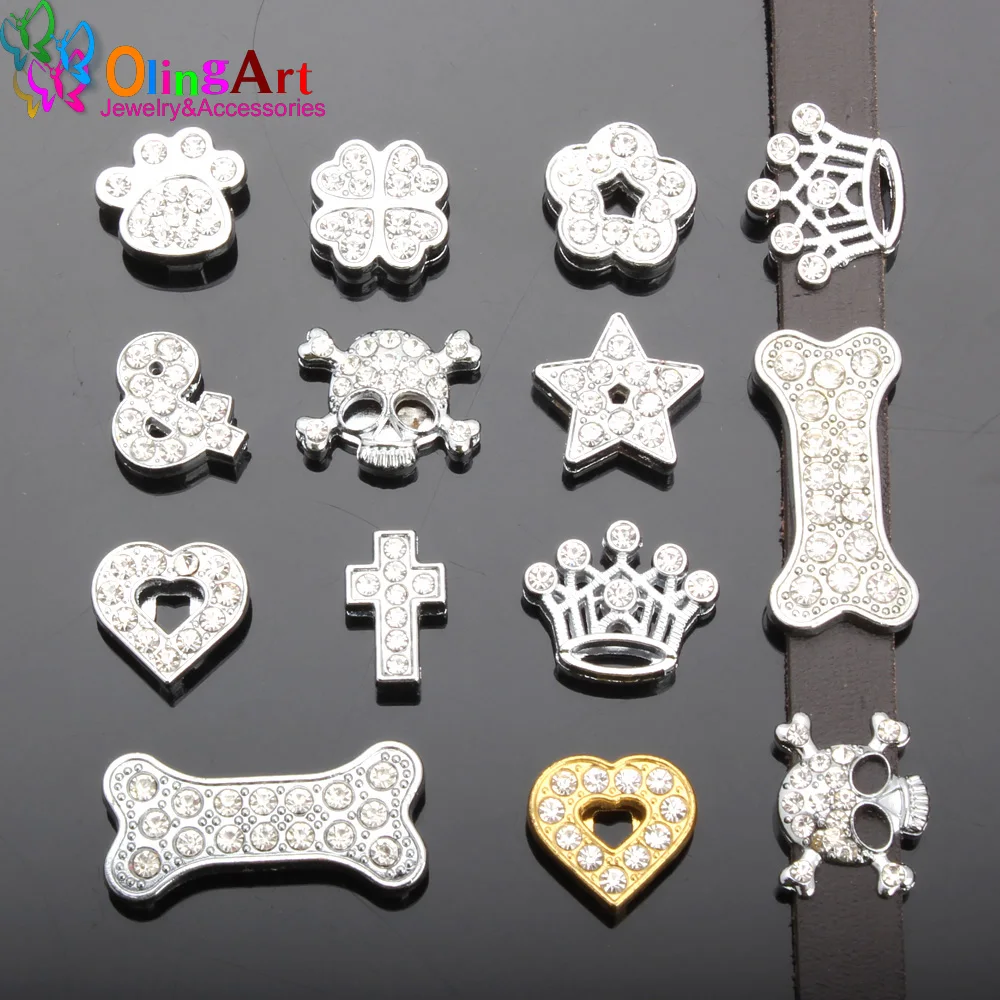 6pcs/Lot Ghost Head/Crown/Cross Various Shapes Etc Slider Spacer Fit 10mm Flat Leather Cord Bracelet Jewelry Making