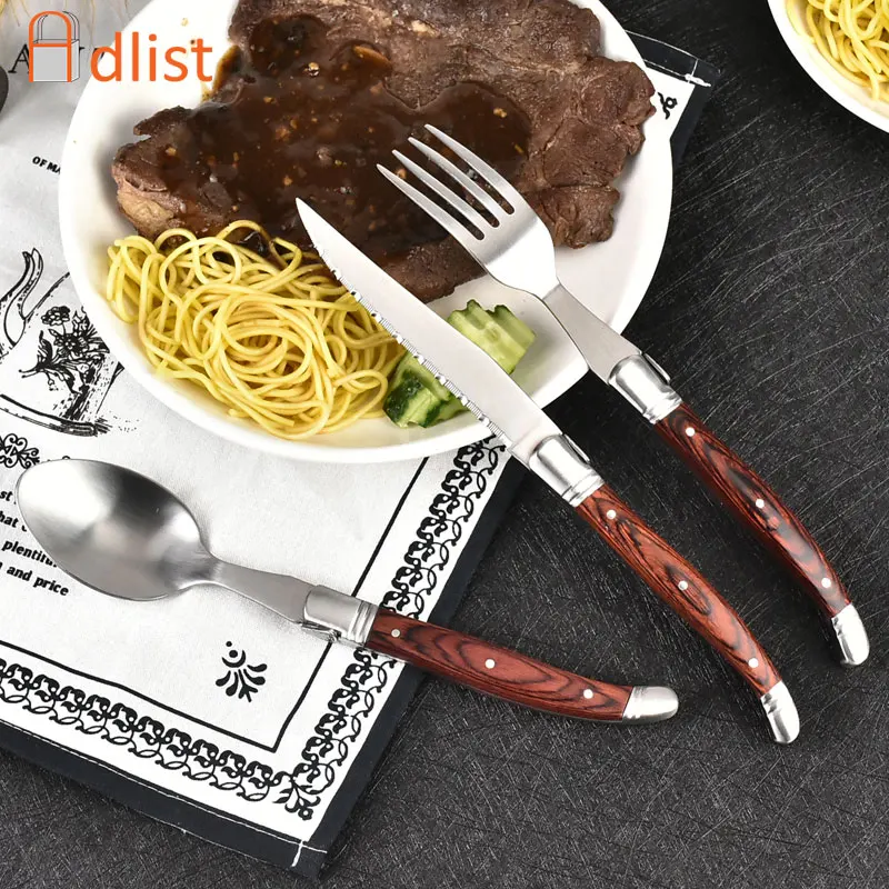 

1/2/4 sets Stainless Steel Dinnerware Set wood Handle Dinner Knife Fork Teaspoon Sets Restaurant Cutlery Tableware Set