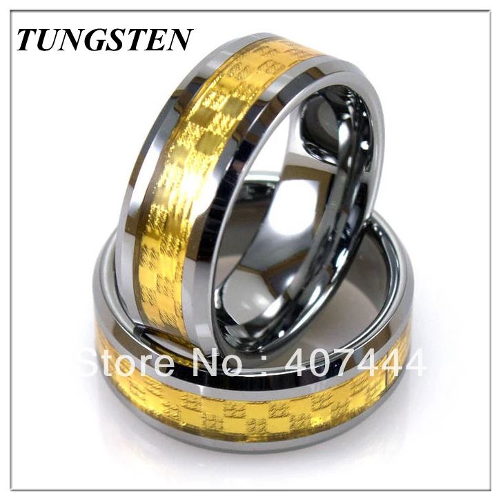 Wholesales Cheapest Price10 pieces /lot 8MM Tungsten Ring With Golden Metal Inlay Men's Ring Classic Wedding Ring