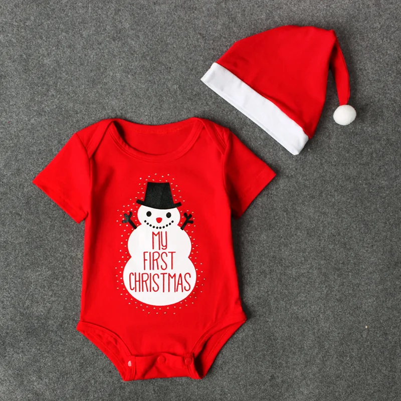 Newborn Baby Kids Girls Boys Merry Christmas Bodysuit+Hat Santa Claus and snowflakes Jumpsuit Outfit Set DS9