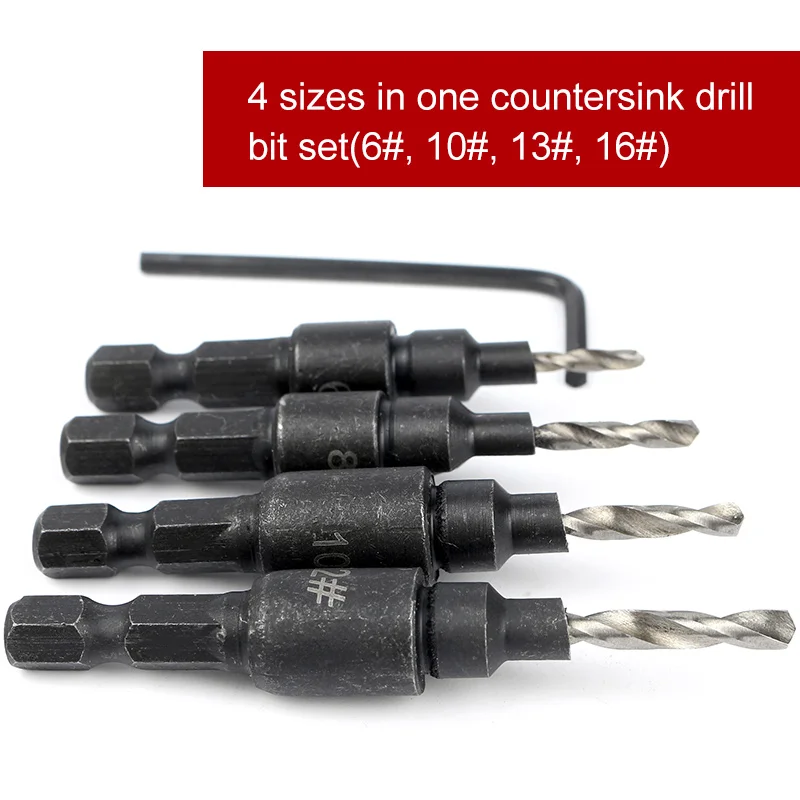 4pcs/set  #6 #10 #13 #16 Wood Drilling Carpentry Countersink Drill Bit Set Woodworking Tools