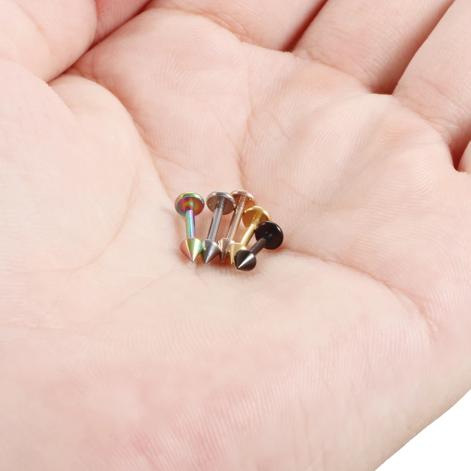 1PC G23 Titanium Spike Labret Stud Nose Lip Helix Bar Stud Taper Tongue Piercing Ear Tragus Cartilage Earring Body Jewelry 16G