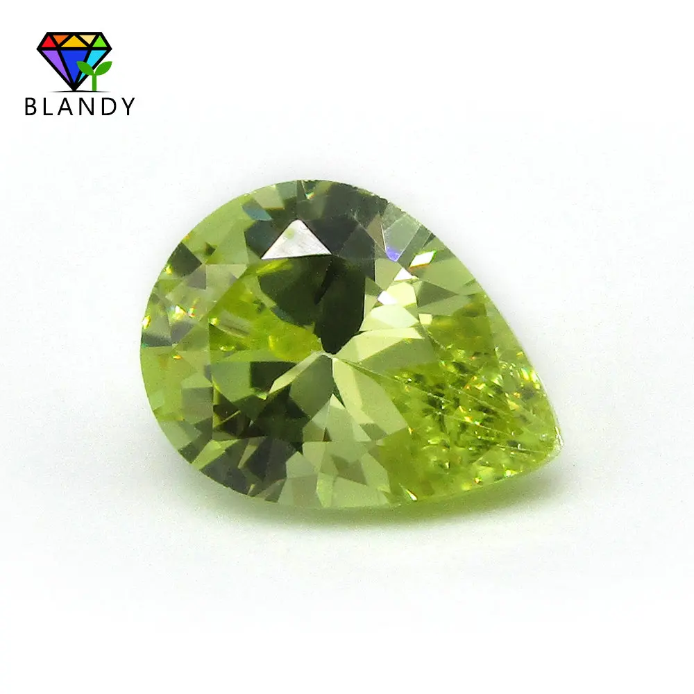 Free Shipping 2x3~13x18mm 5A Pear Shape Peridot Yellow Loose Soviet Stone Cubic Zirconia, CZ Zircon Gem Stone For Jewelry