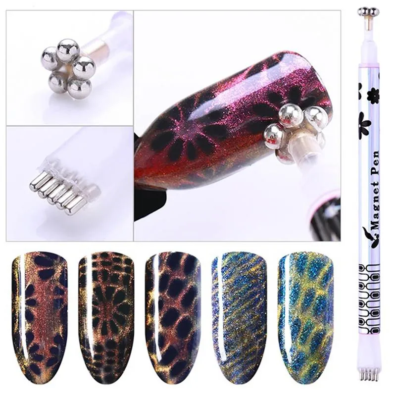 1Pc Double ended Cat Eye Magnet Pen magic Stick Flower Stripe Grid per Magnetic UV Gel Manicure Beauty strumenti per Nail Art fai da te