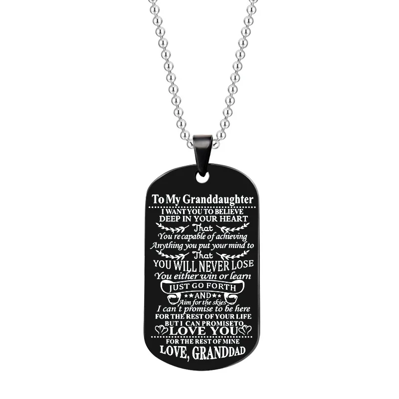 New Black  Stainless Steel Necklace  Dog Tags Pendant Necklace Family Jewelry  Home Military Alphabet Necklace Tag  Gift