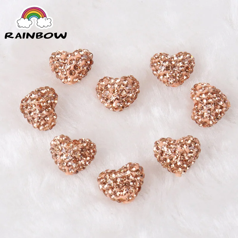 Champagne Crystal Shambala Clay Crystal Disco Heart Shape Ball Beads Disco Ball DIY For Bracelet Jewelry Making 5pcs/iot 11x9mm