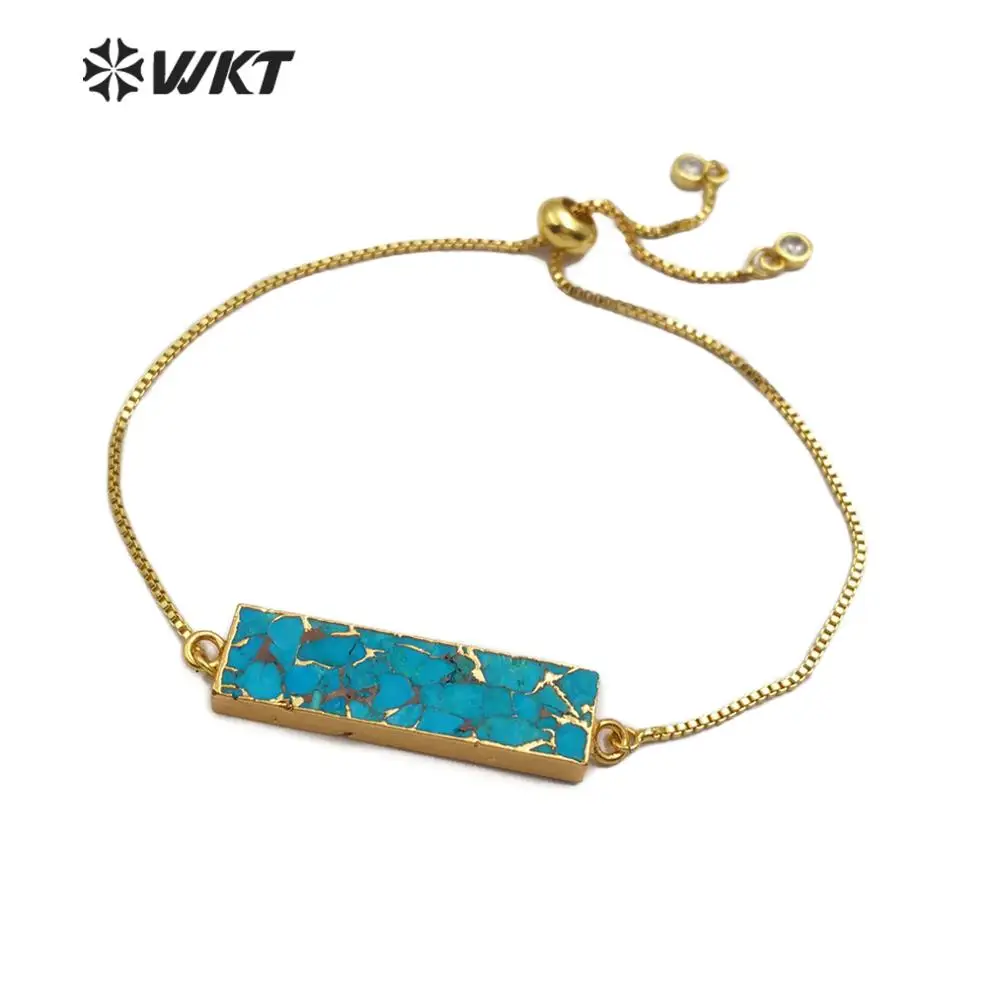 WT-B473 Gold Bracelet Jewelry Natural Blue Vein Stone Bracelet Rectangle Shape Fashion Bracelet Adjustable Bracelet