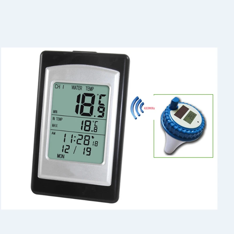 Solar Powered Wireless Pool Thermometer Swim SPA Pond Tub Waterproof Digital LCD Backlit Floating Temperature Transmitter Meter