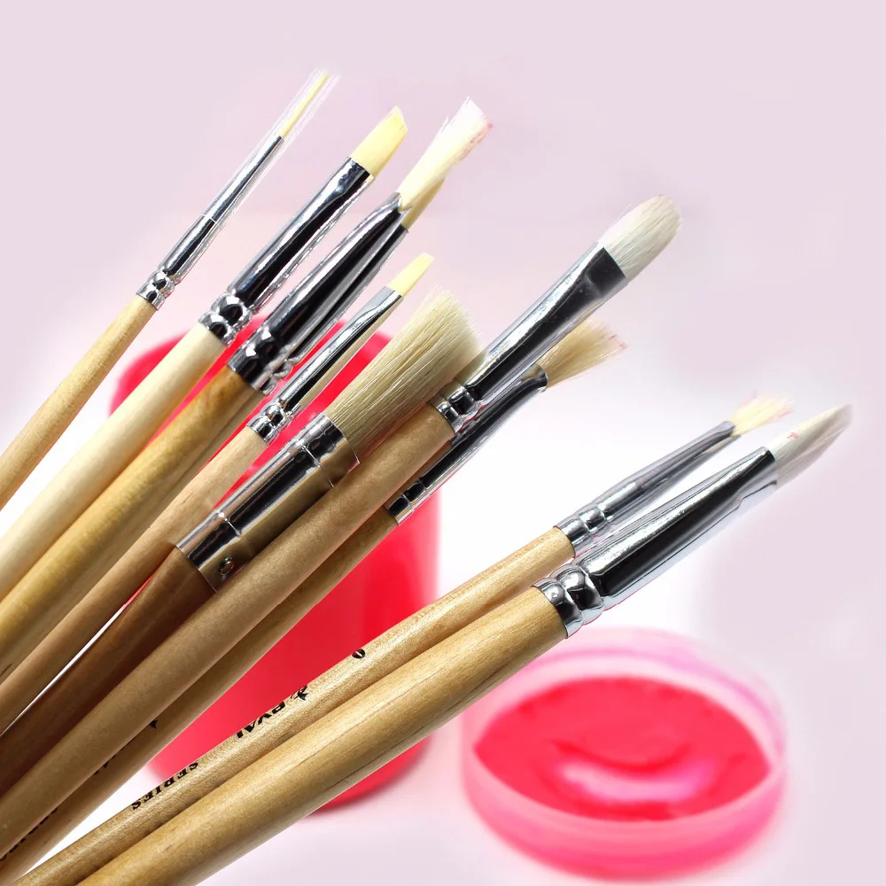 10 pcs/Boxed high quality Hog Hair Brush Acrylic Painting Brush Bristle   Oil Painting Brush Set Wood Handle Painting Brushes