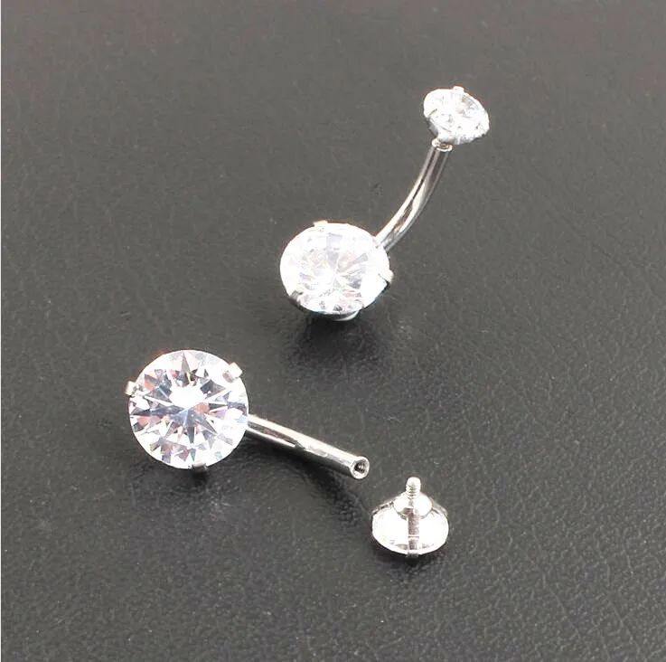 50PCS Surgical Steel  Double CZ Sex Navel Belly Ring Button Bar Internally Threaded Navel Rings Body Piercing Jewelry Clear 14g