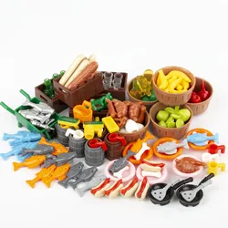 MOC Building Blocks Set Fruit Fish Food Banana Bread Basket Cup Tool Bricks City Accessories Compatible Figures Toys Friend D045