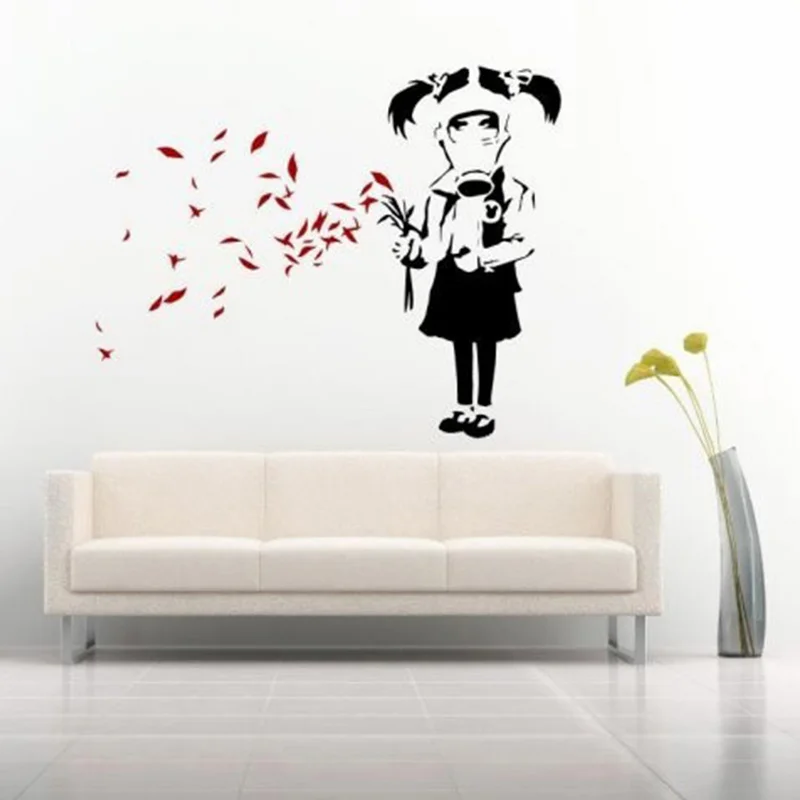 Enhanced Striking Wall Decor Vinyls Modern Art Banksy Gas Mask Girl Art Wall Sticker Banksy Wall Stickers Ome Decor Living Room