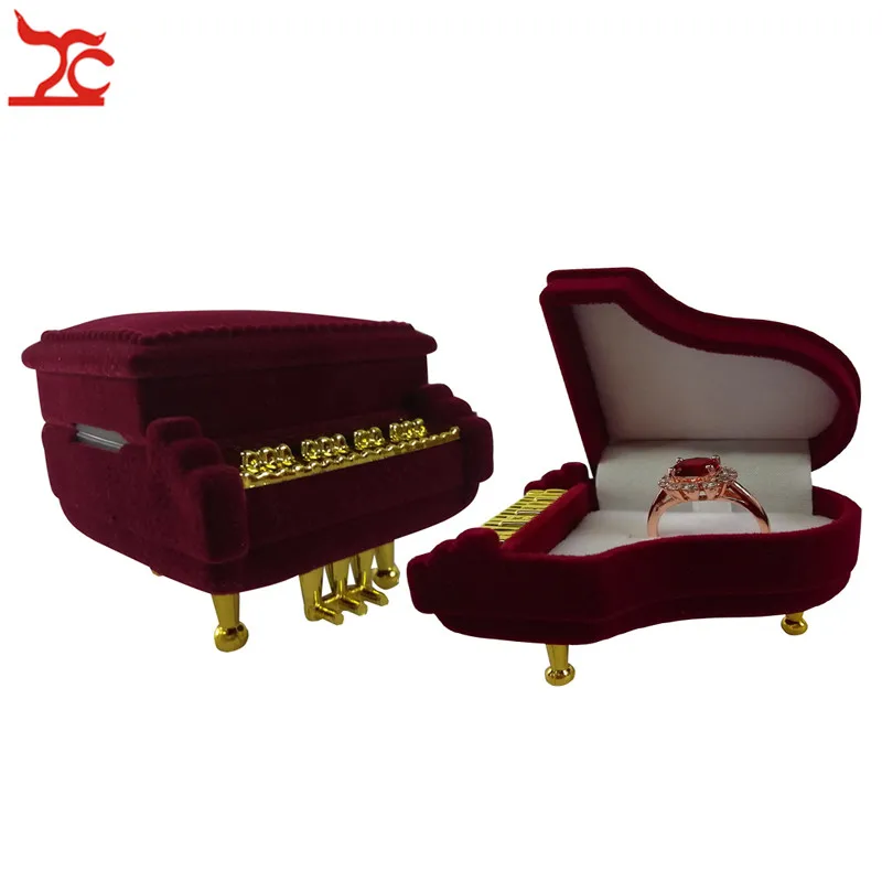 

Creative Wine Red Piano Ring Pendant Jewelry Box Lovely Wedding Engagement Ring Earring Necklace Storage Organizer Gift Box