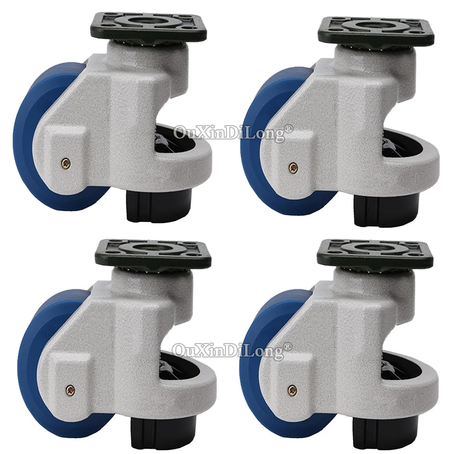 High Quality 4PCS Adjustable Nylon Wheels Industrial Casters Retractable Leveling Industrial Machine Casters Load 1500KG/PCS