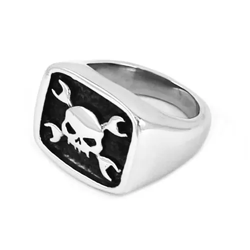 Fashion Wrench Skull Biker Ring 316L Stainless Steel Jewelry Spanner Motor Biker Mens Ring SWR0514A