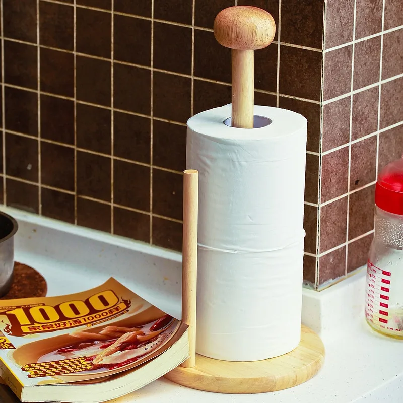 

Rubber Wood Paper Towel Holder Kitchen Tissue Holder Household Roll Paper Stand Kitchen Tool