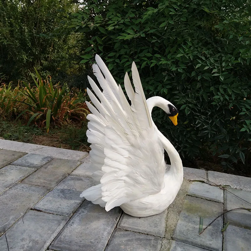 

real life toy about 30x45cm white swan model foam&feathers swan with wings,home decoration props ,toy gift d0579