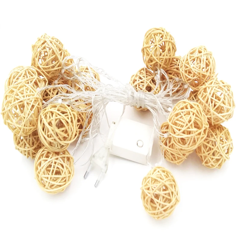 Conectável 5cm rattan bola natal led string luz decoração luzes de fadas guirlanda lâmpada 5m 20leds festa interior casa casamento