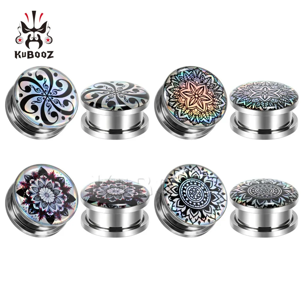 Wholesale Price Ear Plugs Piercing Body Jewelry Tunnels Flower Picture Logo Stainless Steel Fashion Earring Stretchers 70PCS