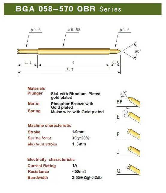 FREE SHIPPING 100PCS/LOT BGA058-570 BGA 058-570 QBR 5.70MM TWO PART SPRING TEST PROBES