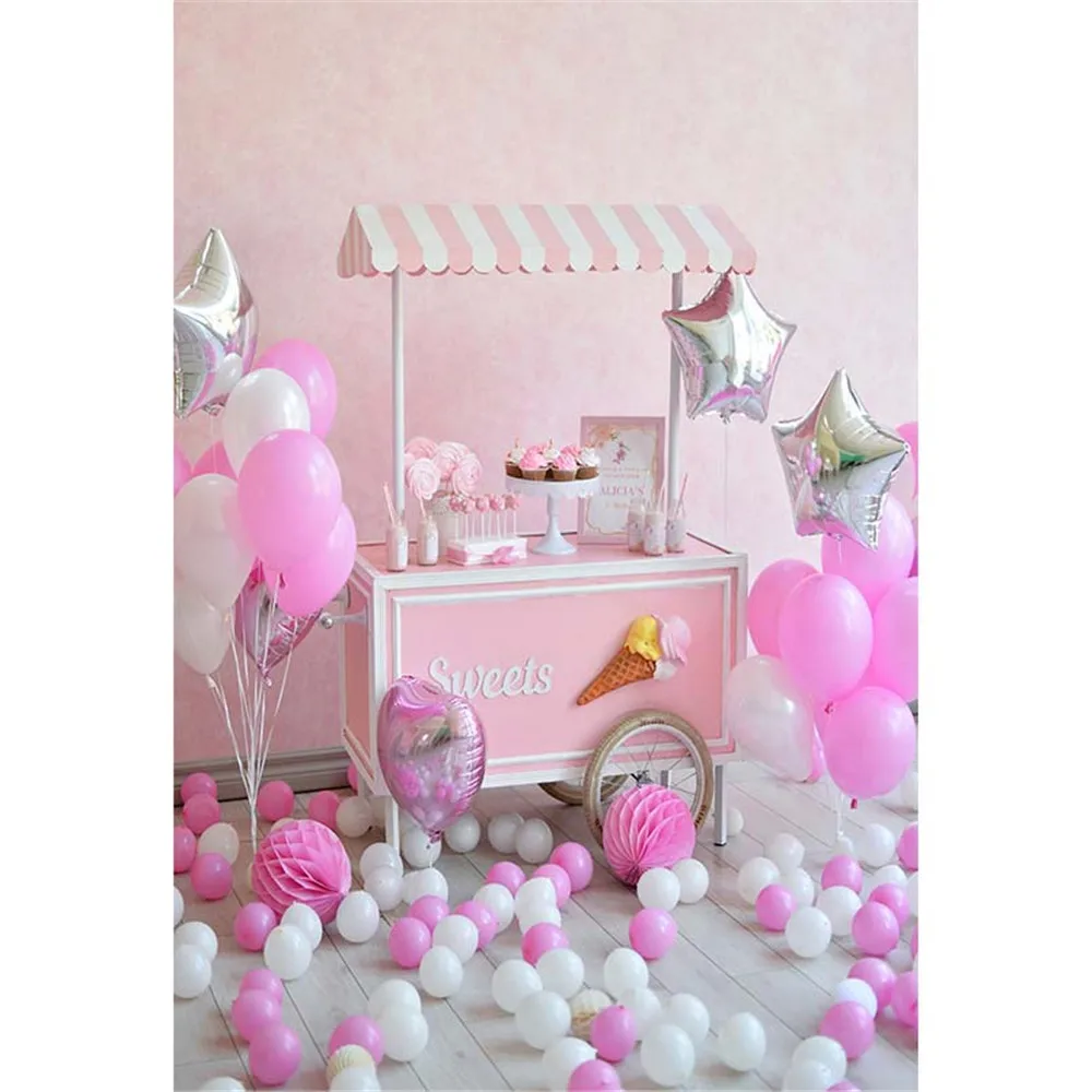 

Princess Baby Photography Backdrops Birthday Party Printed Pink White Balloons Dessert Table Decoration Kids Photo Backgrounds