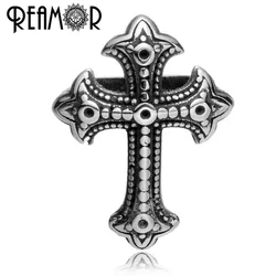 REAMOR 12*6mm Antique Pattern 316l Stainless Steel Cross Spacer Charm Beads For DIY Jewelry Making Men Bracelet Accessories