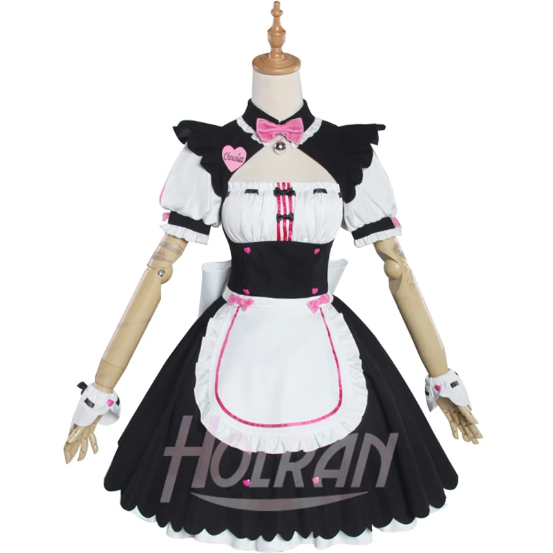 

Womens NEKOPARA Chocola Vanilla Maid Cosplay Costume lolita Cat Ears Tail Maid Apron Princess Dress Uniform Halloween Outfit