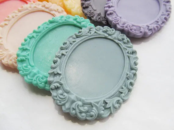 100pcs Oval Flatback Resin Filigree Border Base Setting Tray Bezel Charm Finding,for 30mmx40mm Cabochon/Cameo,DIY Accessory