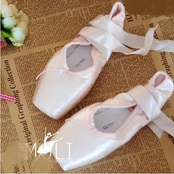 Scarpe da punta da balletto Tomaia in raso con nastro Puntale in gel di silicone Scarpe da balletto professionali rosa da donna per ragazze