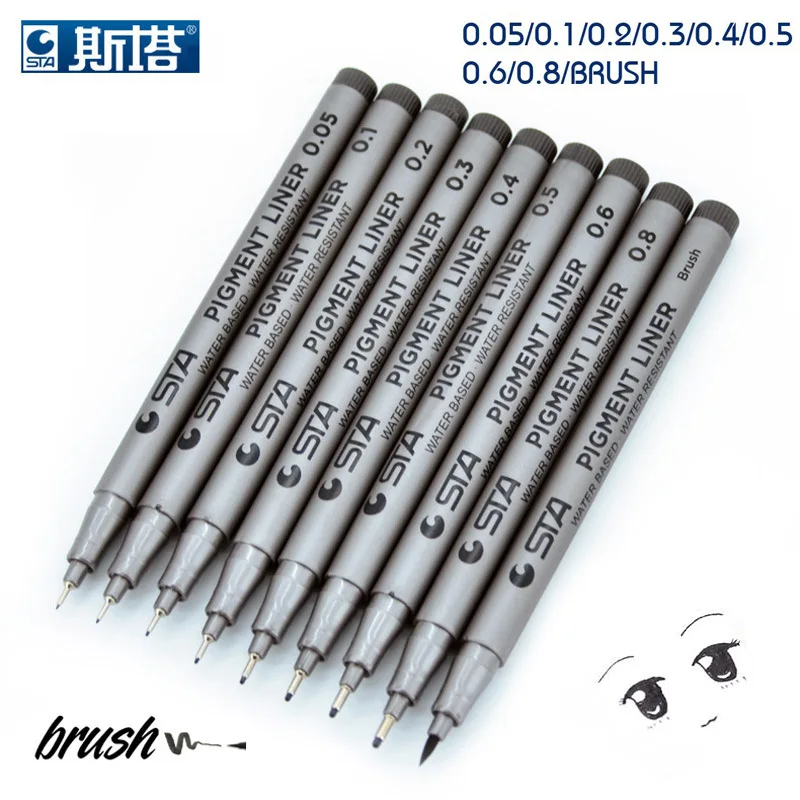 7pcs/set STA paint brush drawing fiber needles fine liner pen sketch sign pen for designer architect artist comics waterproof